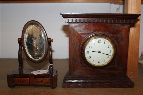 Victorian miniature dressing table mirror & a clock